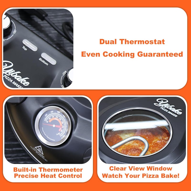 YIBAKE Stone Pizza Oven, 12'' Indoor Electric Pizza Maker, 1200W Countertop Pizza Maker Machine with Dual Temp Control, Crispy Crust Pizzas in Minutes, Black - Image 5